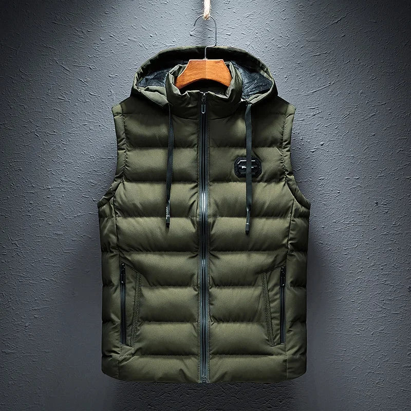 Clothing Men Vest Hooded Windproof New Autumn Winter Sleeveless Jackets For Men Casual Warm Cotton-Padded All-match Waistcoat