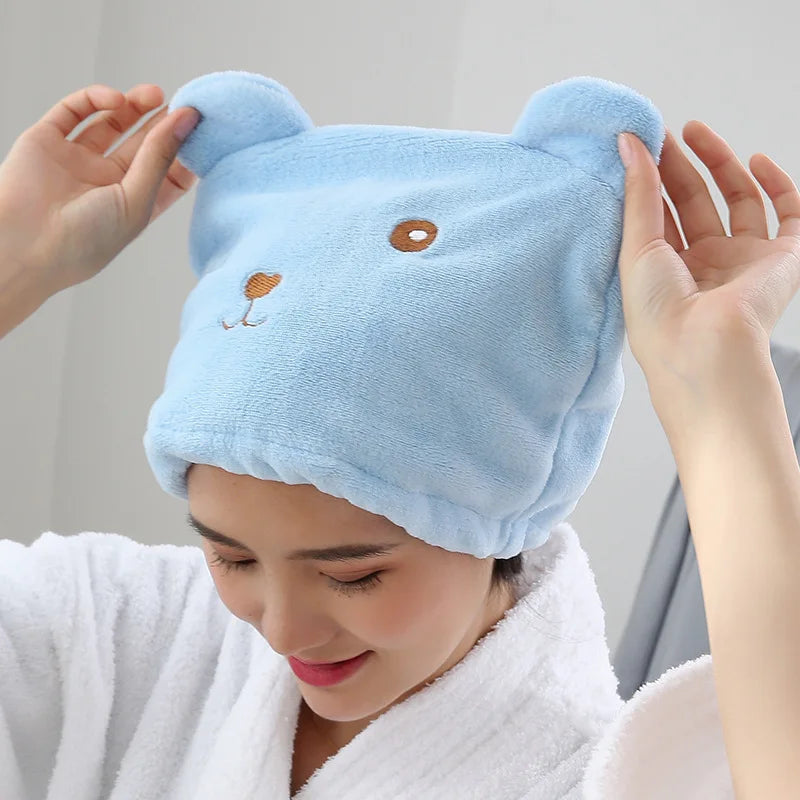 cute Hair dry towel Bear dry hair hat cute bathroom turban  water-dry hair hat for women quick drying material