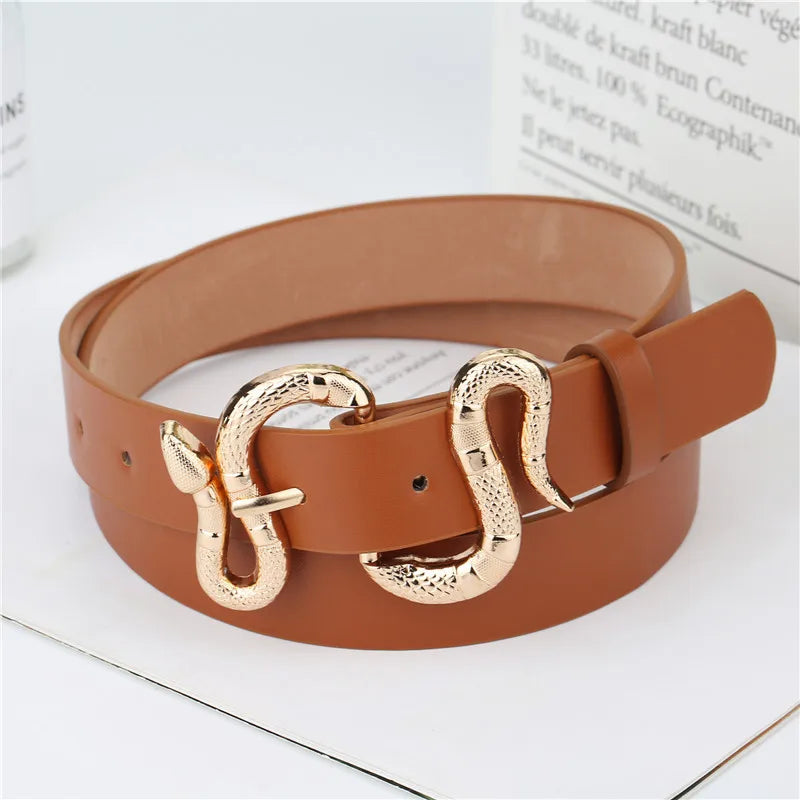New European and American Style Women's Fashion Snake BucklepuVersatile Simple Belt for Jeans and Suits for Women