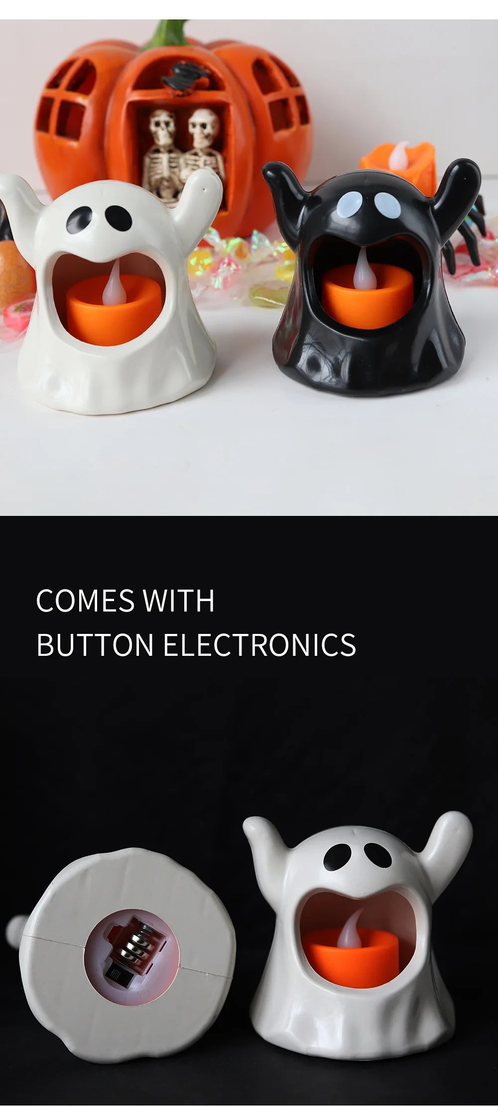 LED Electronic Candle Lights Kawaii Ghost Lights Halloween Scary Atmosphere Ornaments Kid Gift Party Desktop Decoration Props