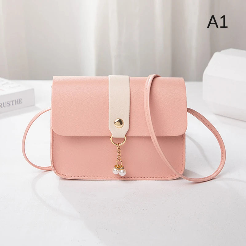 Pearl Pendant Fashion Small Shoulder Bags for Women PU Leather Crossbody Phone Messenger Bag Handbag Pouch Purses and Handbags