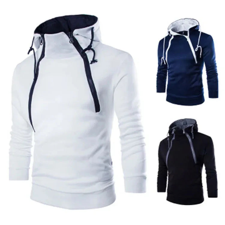 Men's Hoodies Long Sleeve Sweatshirts for Men Zipper Hooded Pullover High Neck Male Sweatshirt Top Jacket Coat Motocross Shirt