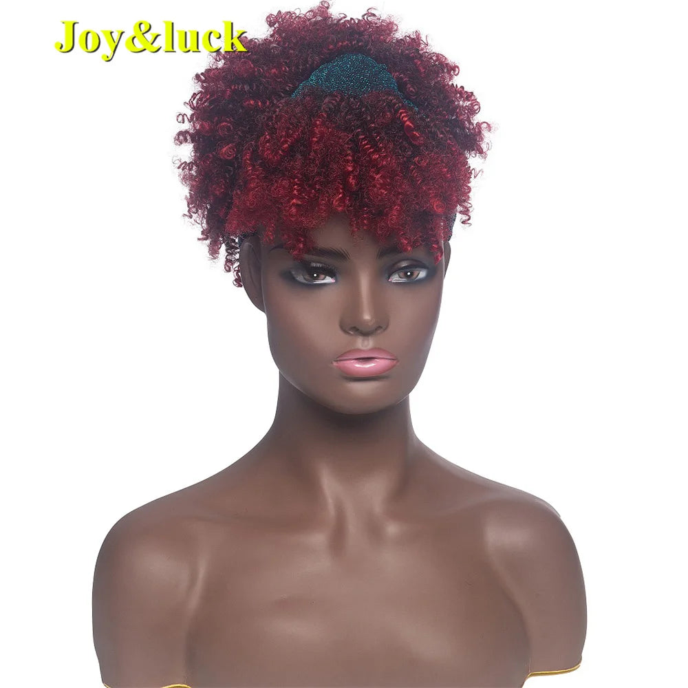 Burgundy Afro Curly Headband Wig