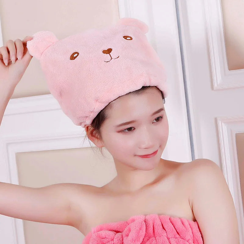 cute Hair dry towel Bear dry hair hat cute bathroom turban  water-dry hair hat for women quick drying material