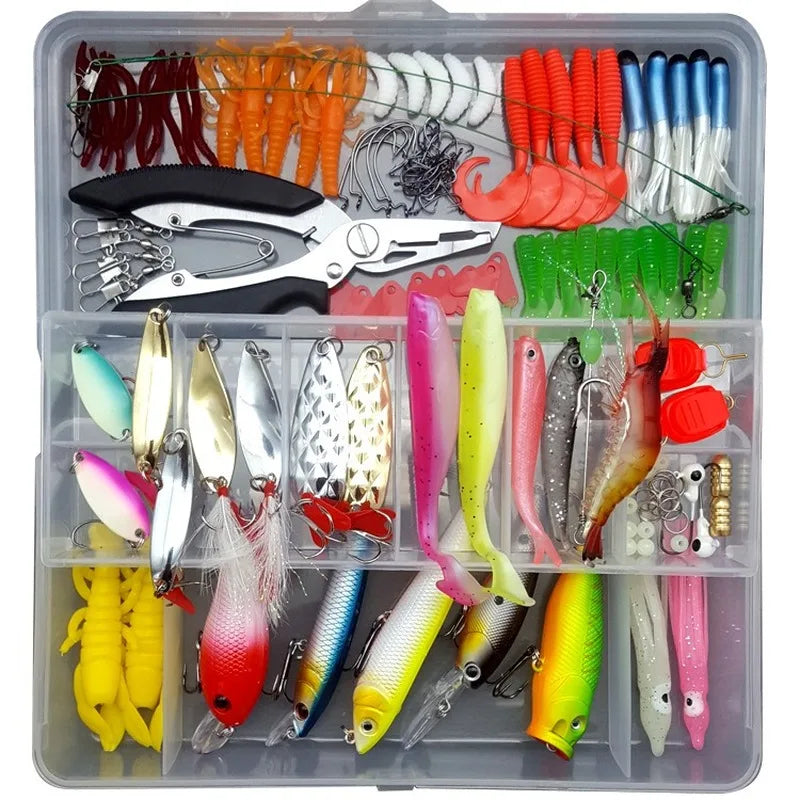 Juego de kits de señuelos de pesca, señuelos artificiales duros, plantillas de metal, cucharas, señuelos blandos, cebo de pesca de silicona, accesorios de aparejos de pesca, Pesca
