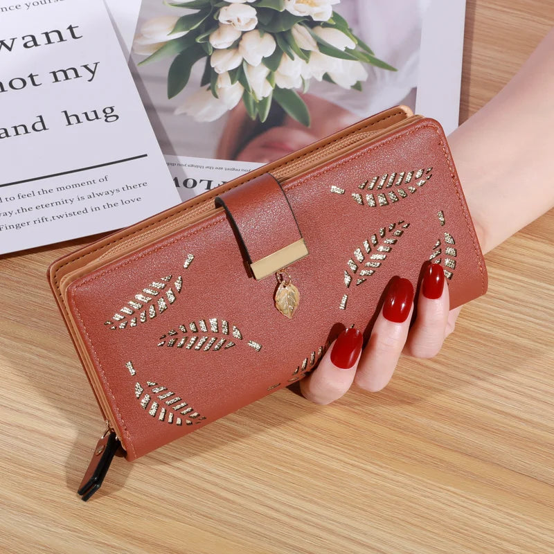 PU Leather Long Wallet (Hollow Leaf)