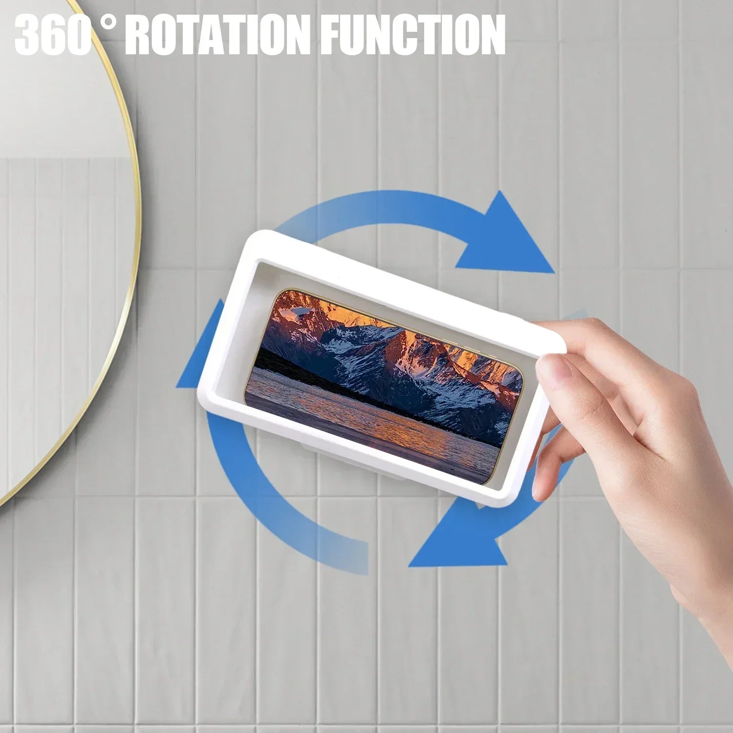 No Punch Shower Phone Case Waterproof Rotation Anti-fog Touch Wall Mount Phone Holder for iPhone Samsung Mi Universal Fit 6.8in