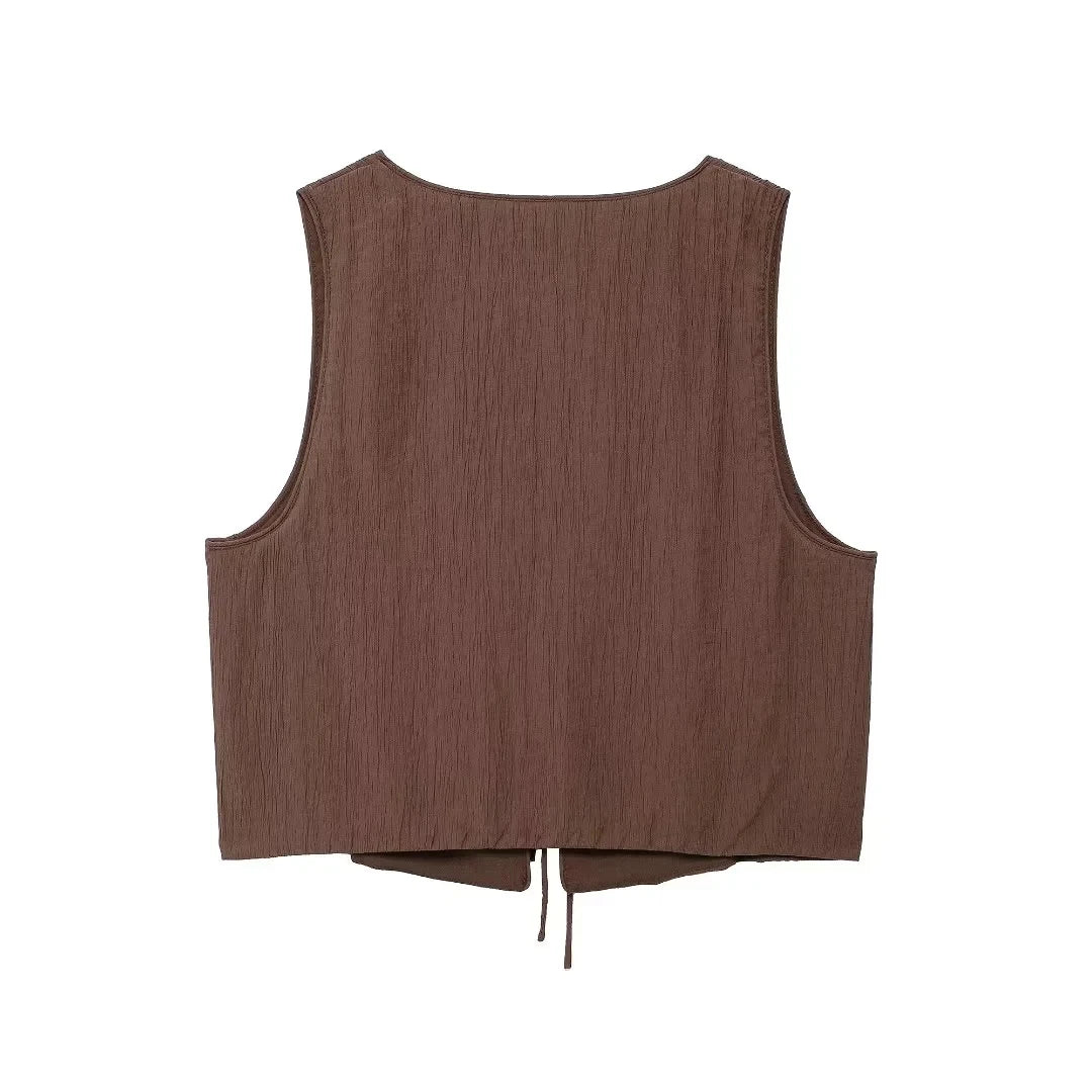 TRAF Skirt Two Piece Set Tied Sleeveless Vest Top High Waist Women's Midi Skirt Summer Waistcoat Long Skirt And Top Set Women