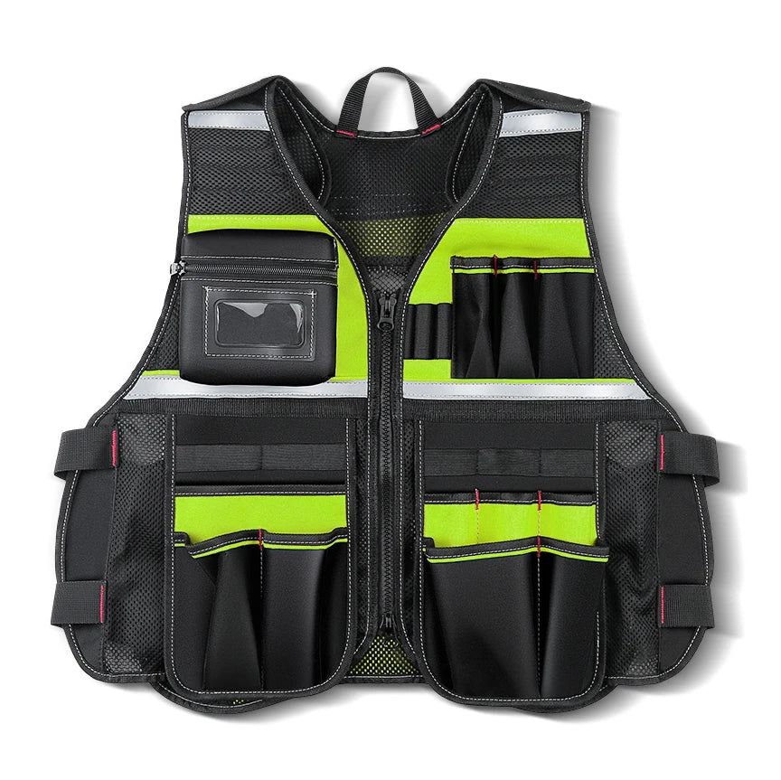 Workwear Allround Work Tool Vest Safety Vest with Multi-pockets and Zipper Heavy Duty Tool Vest for Electricians