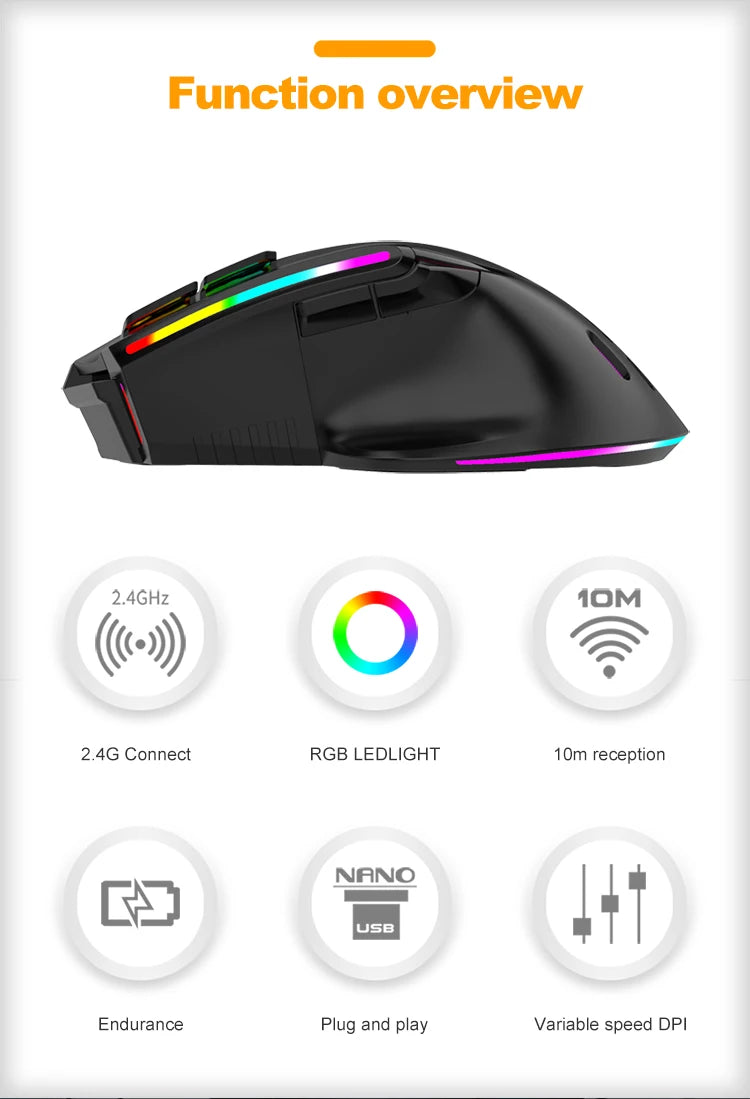 NEW Rechargeable USB 2.4G Wireless Mouse RGB Colorful Gaming Mouse Desktop PC Computers Notebook Laptop Mice Mause Gamer