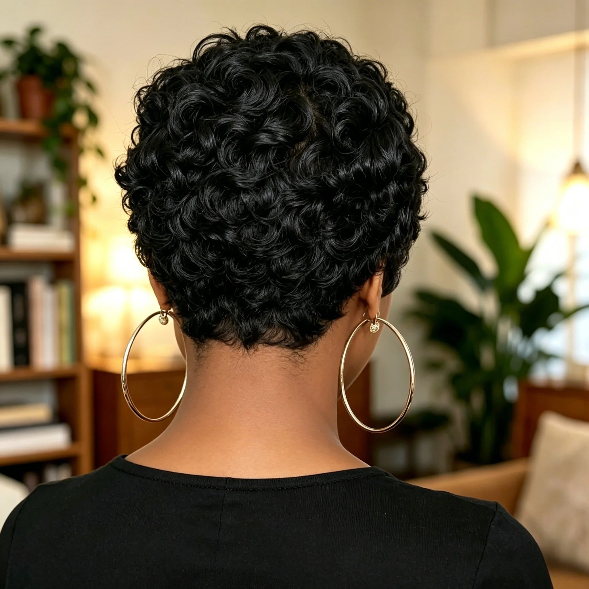 Side Part Brazilian Human Hair Short Pixie Cut Wig Loose Curly for Women Full Machine Made Wig