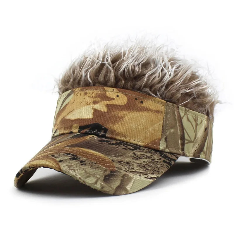 Perruque Synthétique Homme Femme Chapeau Visière de Baseball Imprimé Feuilles de Jungle Casquette de Sport Pare-Soleil Course Randonnée Chapeau de Soleil Perruque Cheveux Épis