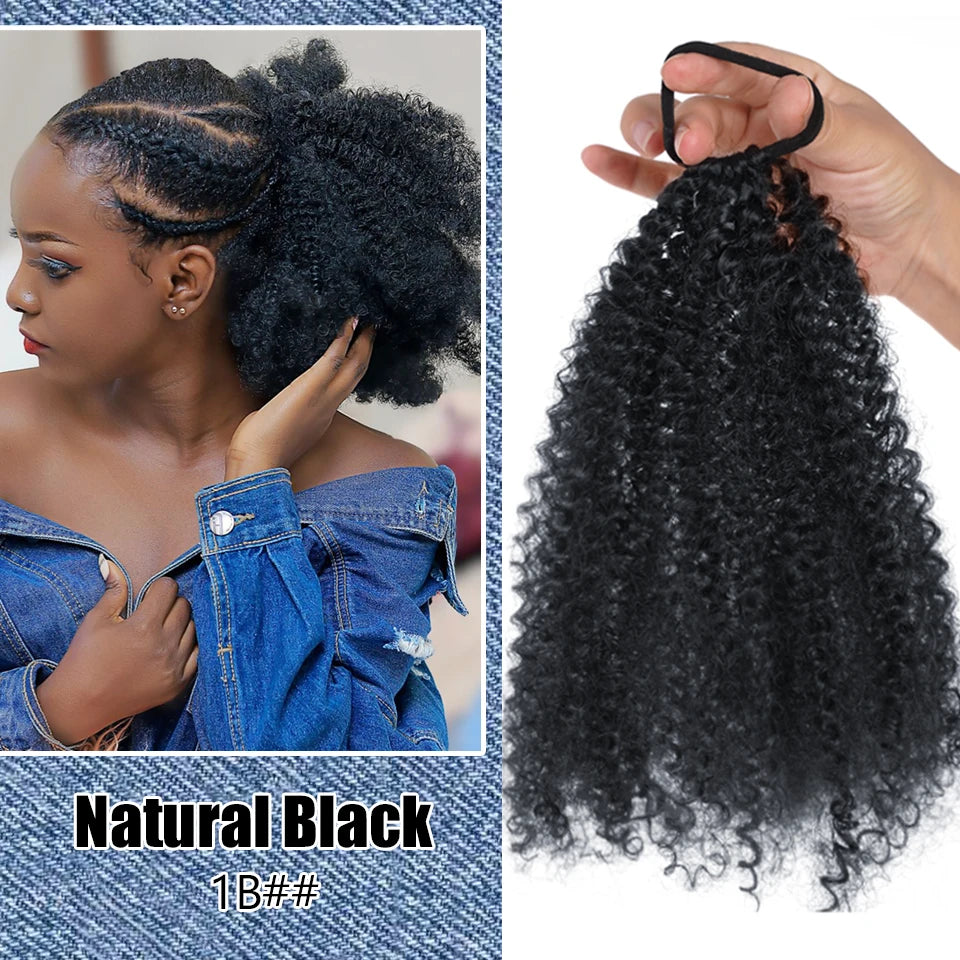 Extensions de queue de cheval Afro Puff pour femmes noires, postiches afro crépus et bouclés synthétiques courts naturels et moelleux