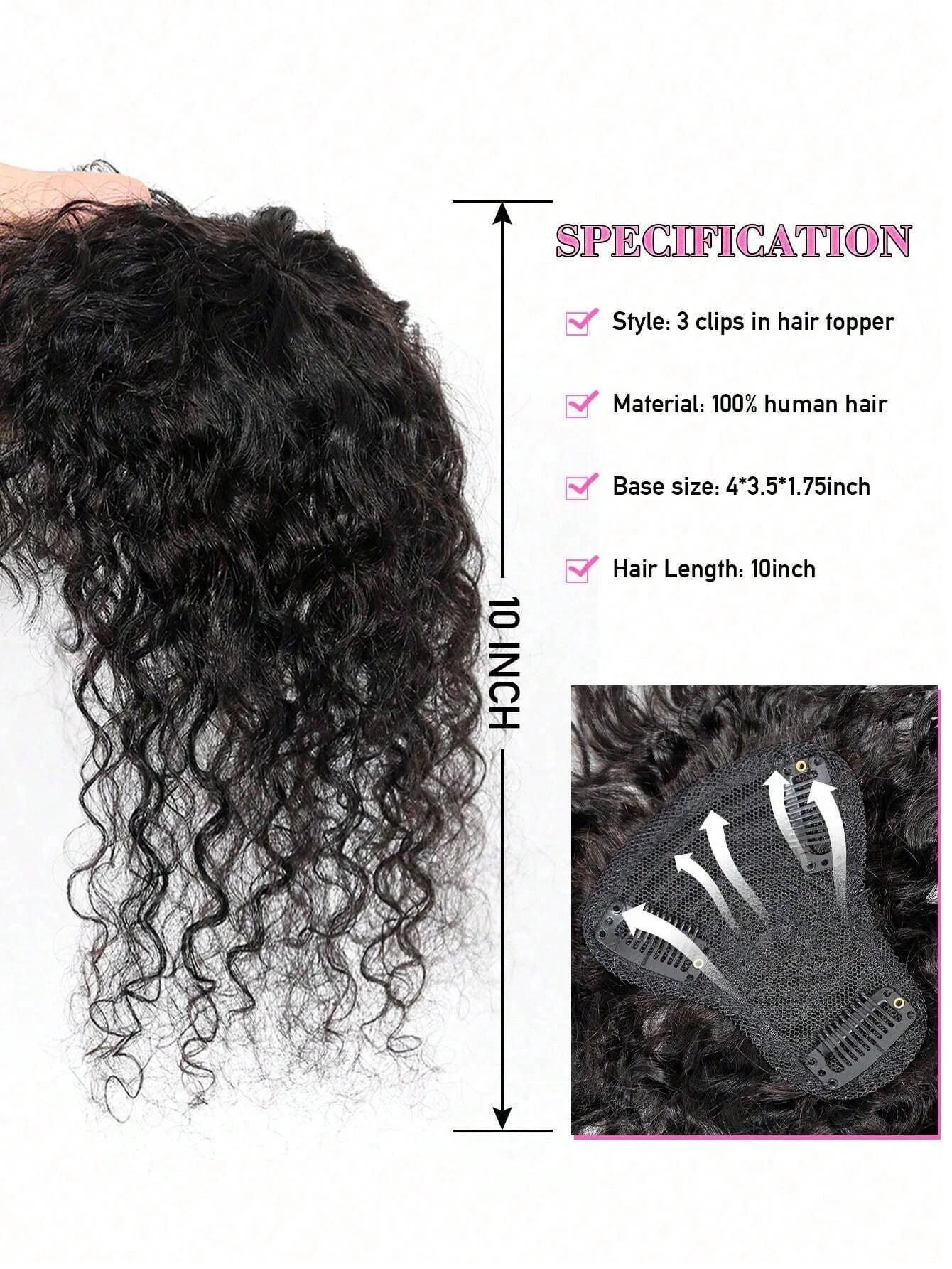 Topper Cheveux Humains Frisés Crépus Noirs Naturels Avec Frange Pour Femmes Aux Cheveux Fins Invisible Partie En T Extensions À Clipser