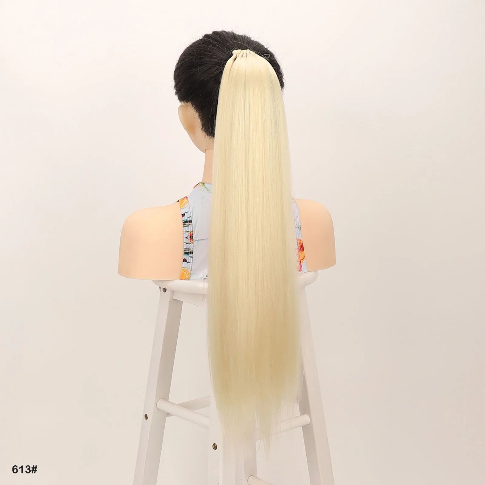Synthetic Hair Ponytail With Rubber Band Ring Long Yaki Straight Puff Kinky Afro Ponytails Black Color For Women