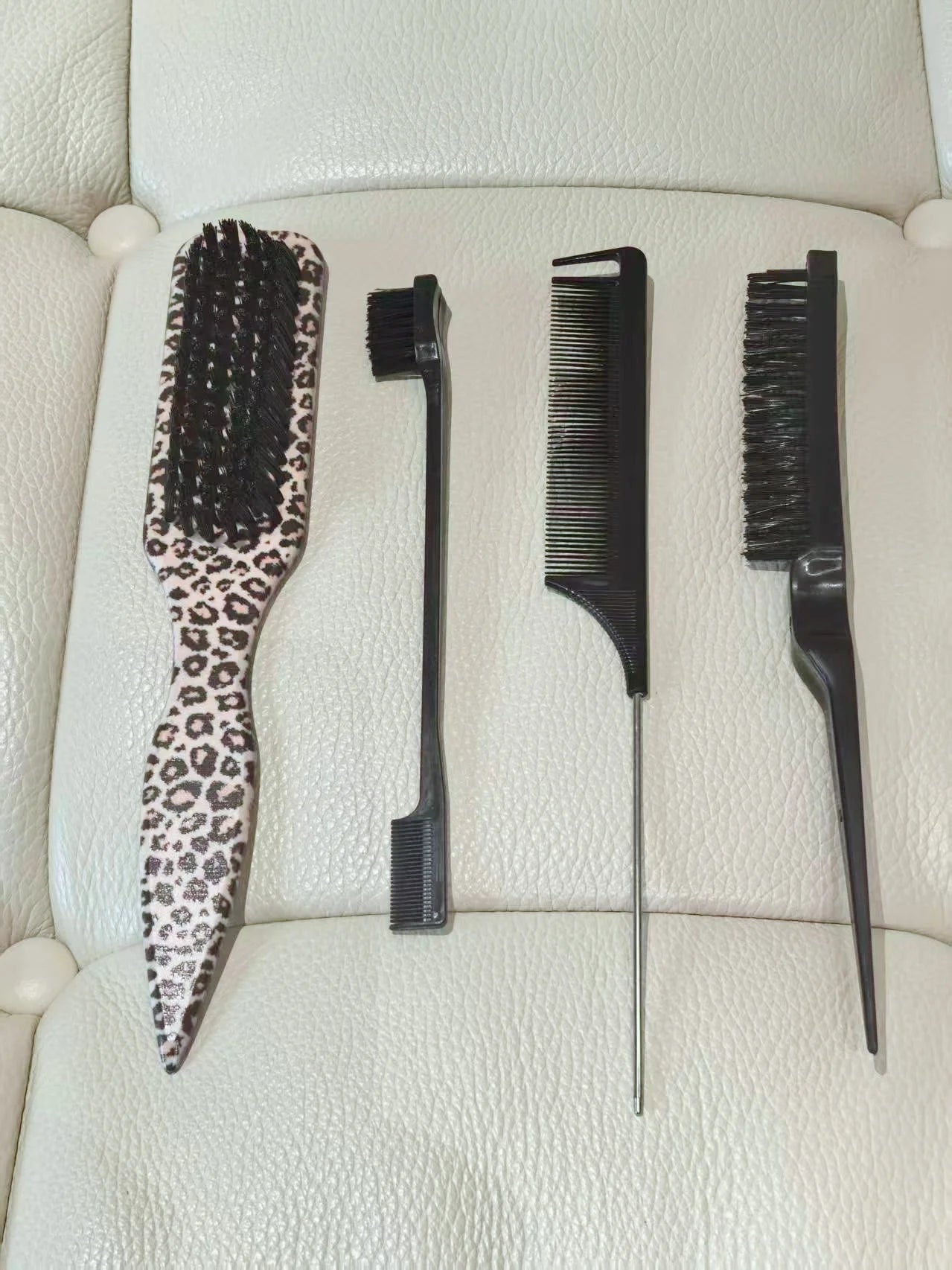 4PCS Leopard Print Hair Brush Set, Detangling Brush, Slick Back Hair Brush & Edge Comb, Hair Styling Accessories for Women
