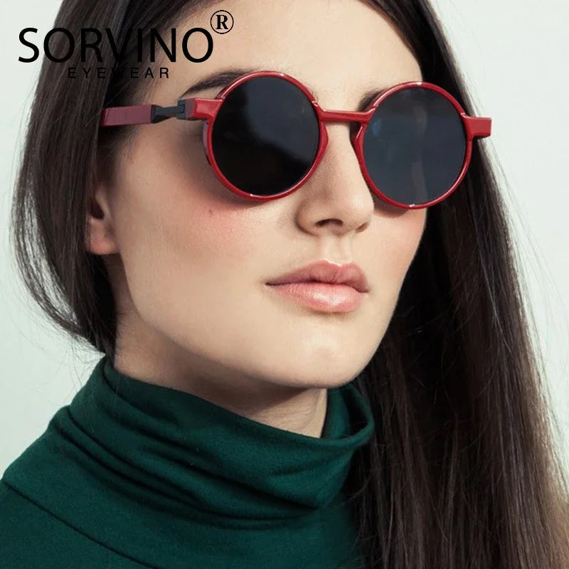 SORVINO Round Women Steampunk Sunglasses Red Yellow Gradient Sun Glasses Fashion Brand Designer Men Trendy Shades UV400 Gafas
