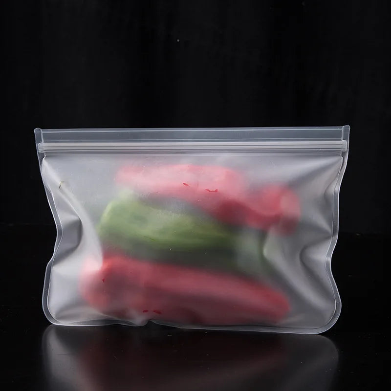 Bolsas de silicona para almacenar alimentos, recipientes, bolsas frescas, reutilizables, con cierre de cremallera vertical, a prueba de fugas, envoltura fresca, bolsas Ziploc.