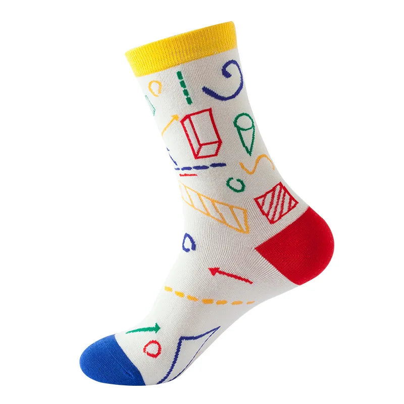 49 Patterns Fashion Business Men 100% Cotton Happy Lattice Socks Unisex Boys Combed Hip Hop Street Skateboard Funny High Sox Set