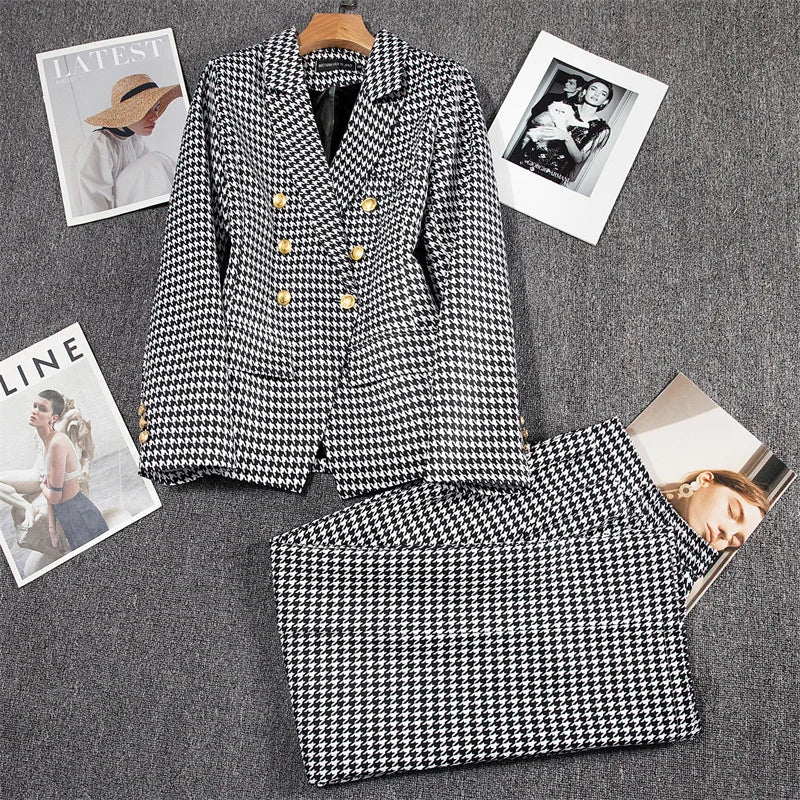 Casual Long Sleeve Blazer Pant Sets Suits For Woman Fashion 2 Pieces Set For Women Office Lady Coats Jackets