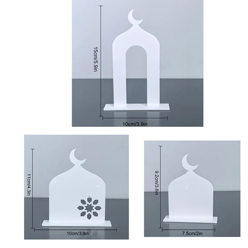 1 juego de decoración acrílica islámica para mesa, mezquita, castillo, artesanía, bricolaje, ornamento de mesa, Eid Mubarak 2025 para el hogar