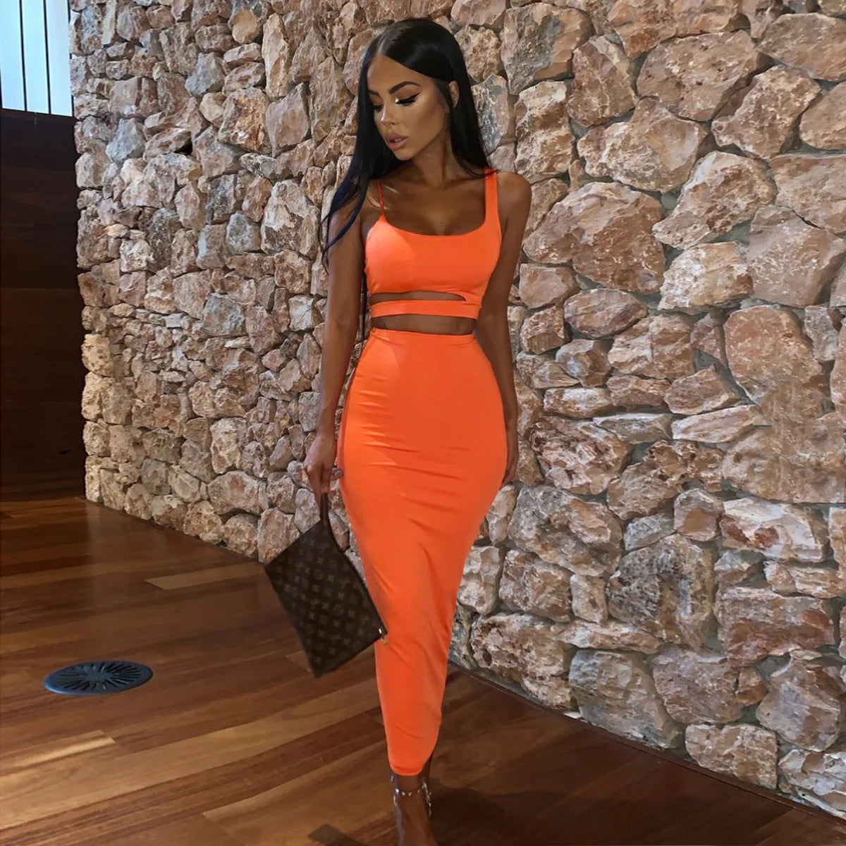 Summer New Women's Skirts Sets Strapless Cutout Crop Top+High Waist Stretch Tight Skirt Sets Fashion Lady Sexy Two-Piece Outfits