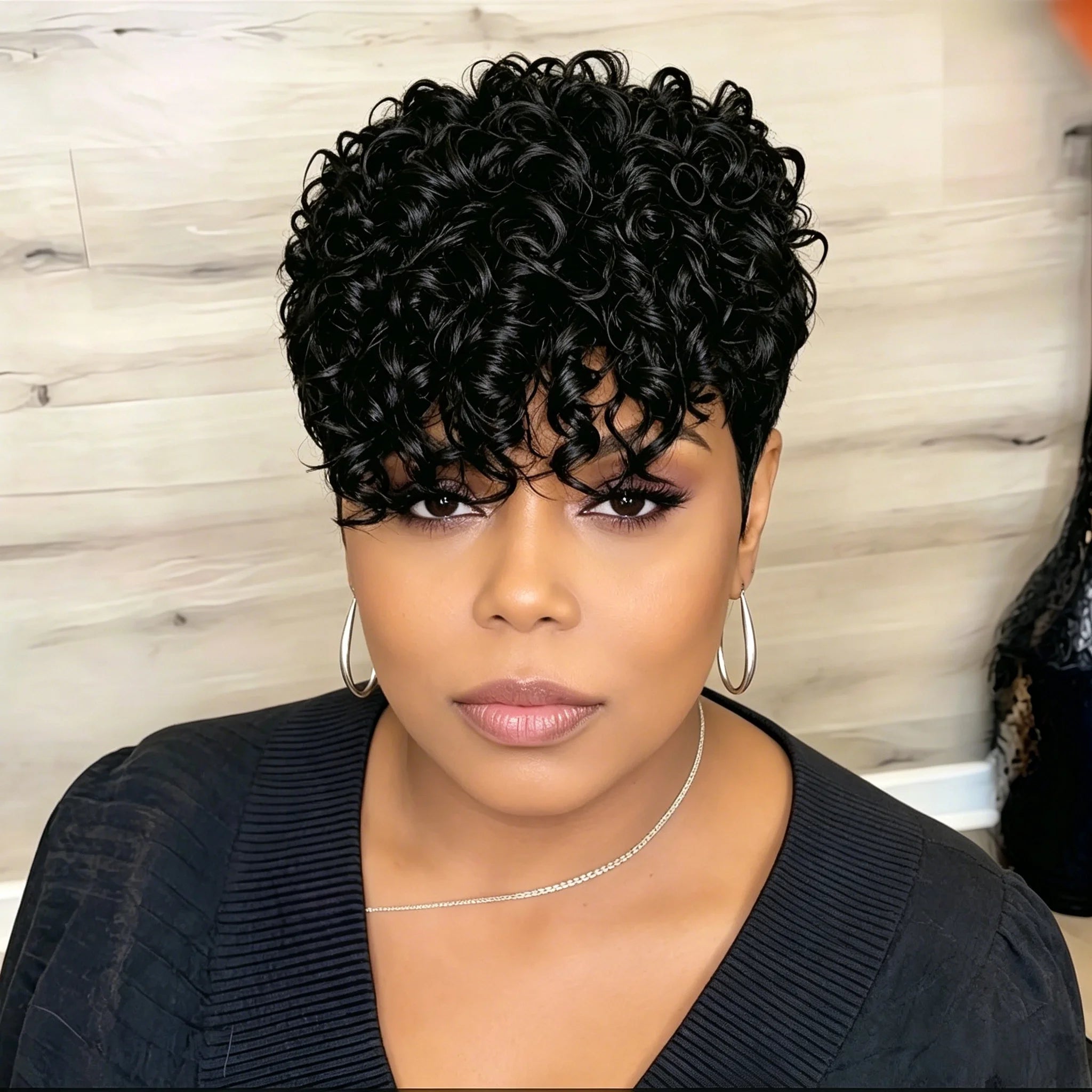 8 Inches Pixie Cut Wigs for Women Short Layered Human Hair Wigs with Bangs Full Machine Made Wig