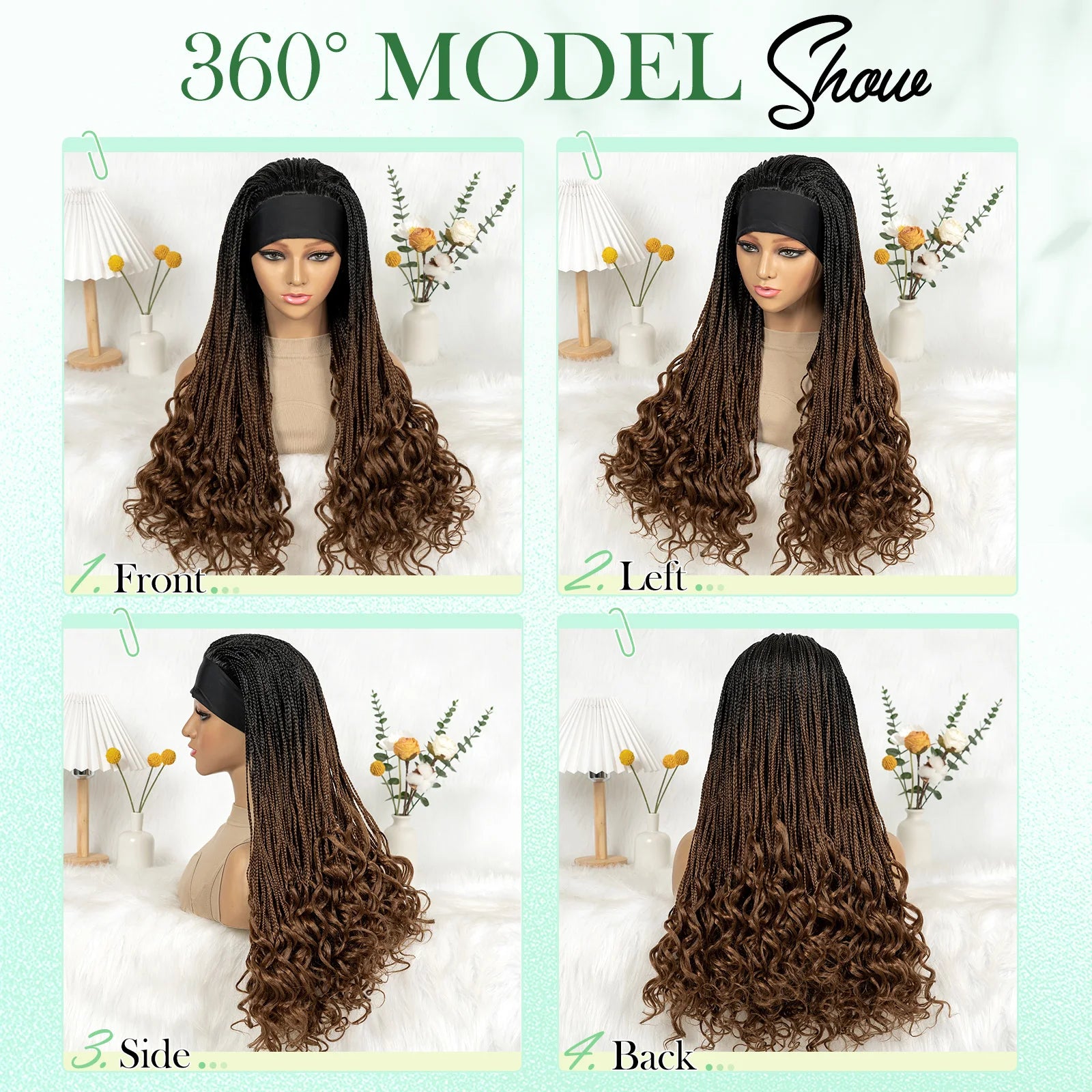 Silk Headband Wig Braided Wigs with Curly Ends Headband Wigs Knotless Braided Wig Easy to Wear for Black Women