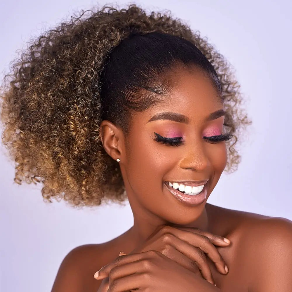 Synthetic Afro Puff kinky curly Hair Drawstring Ponytail Extension for Black Women Short Hairpieces Updo with Two Clips