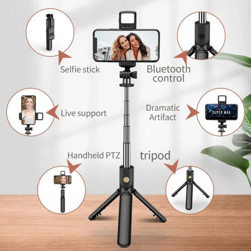 Roreta Wireless Tripod Stand Selfie Stick with Light Bluetooth Remote Control Extendable for iPhone Cellphone Tiktok Live Stream