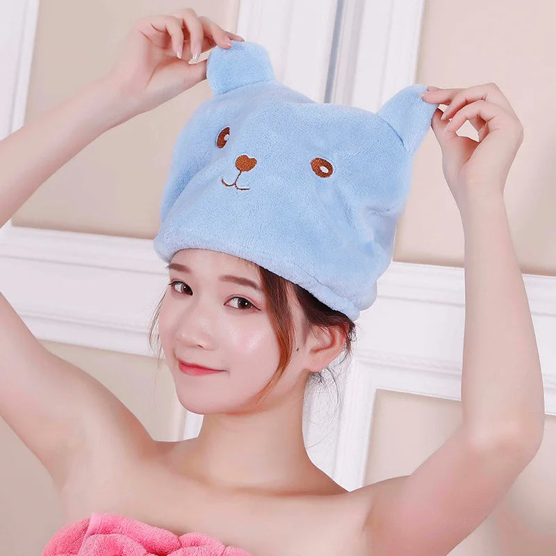 cute Hair dry towel Bear dry hair hat cute bathroom turban  water-dry hair hat for women quick drying material