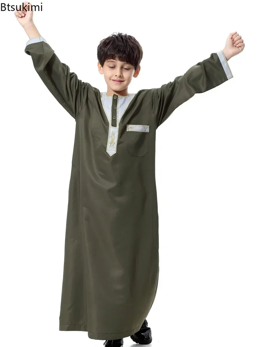 2025 Fashion Muslim Teenager Clothing Islam Men Summer Winter Eid Ramadan Prayer High Quality Elengance Party Boy's Robe Caftan