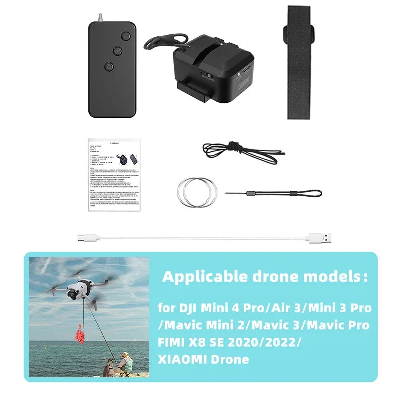 Sistema Airdrop para Drones DJI Avata 2/Mini 4 Pro/Air 3/Mini 3 Pro/Mavic 3 Pro/Mavic Pro Lanzador de Peces Rescate de Vida Envío de Regalos