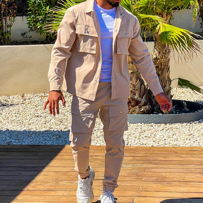 Fashion Men's Casual Sets Male Trend Streetwear Long Sleeve Jacket Coat+Leggings Pants Sport 2 Pieces New Men Clothing Suit