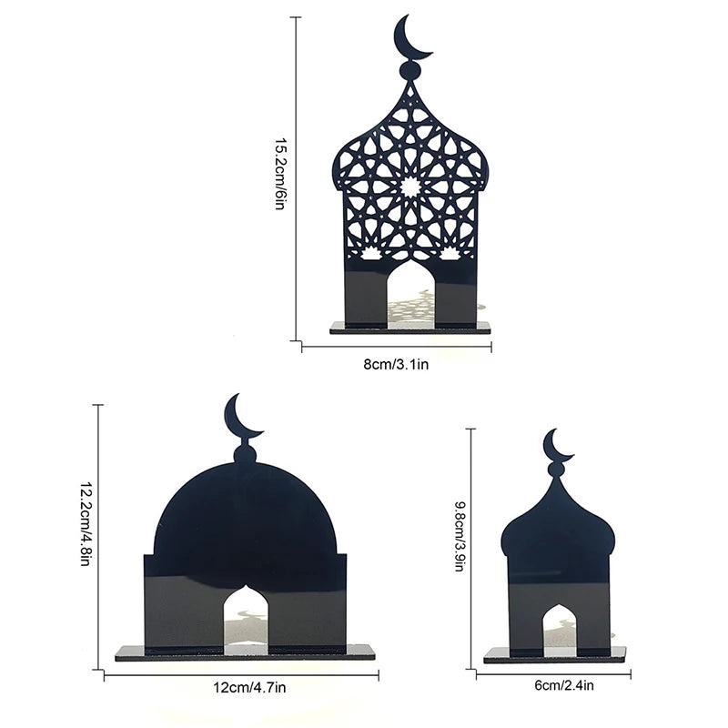 1 juego de decoración acrílica islámica para mesa, mezquita, castillo, artesanía, bricolaje, ornamento de mesa, Eid Mubarak 2025 para el hogar
