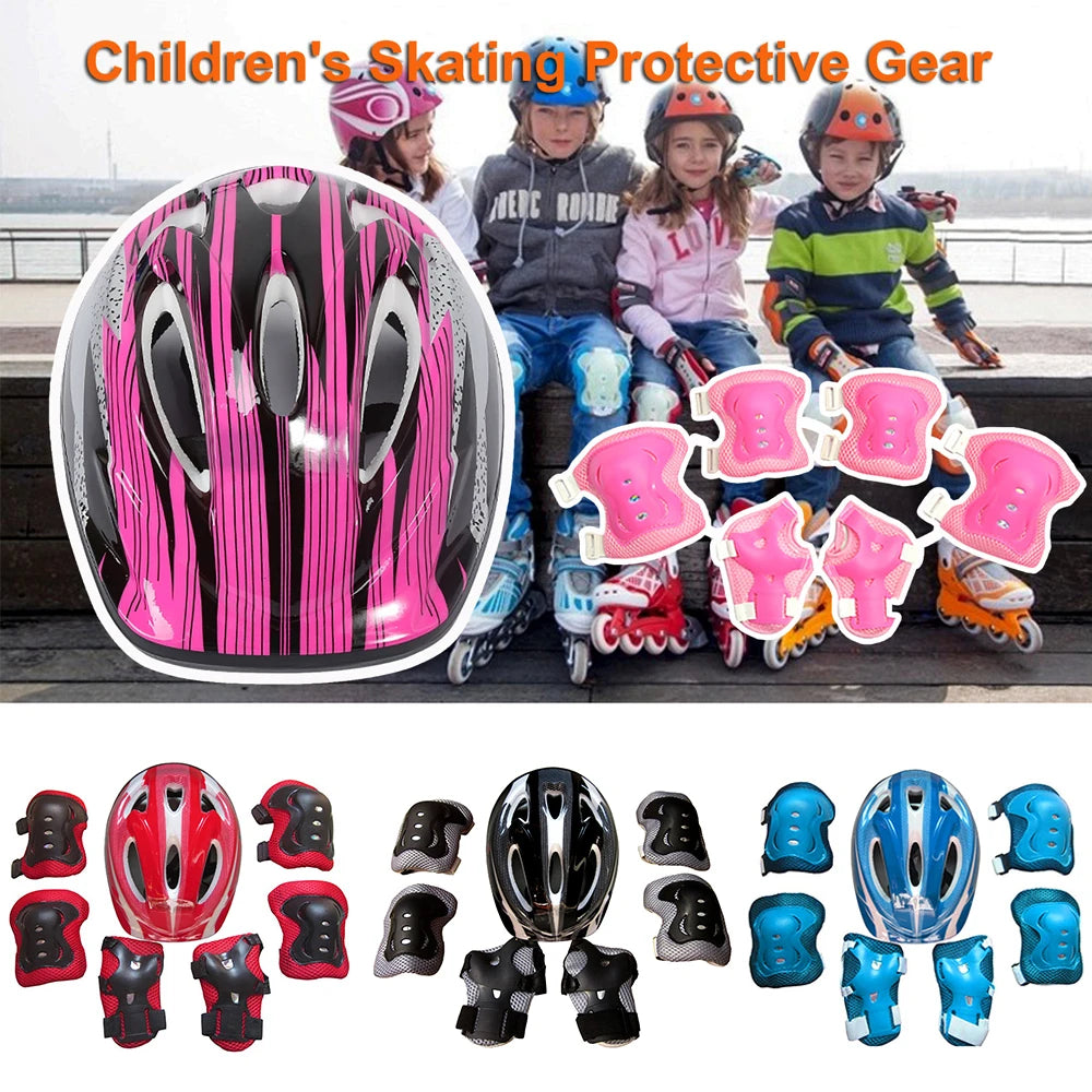 7Pcs/Set Kids Roller Skating Bicycle Helmet Knee Wrist Guard Elbow Pad Set for Children Cycling Sports Protective Guard Gear Set