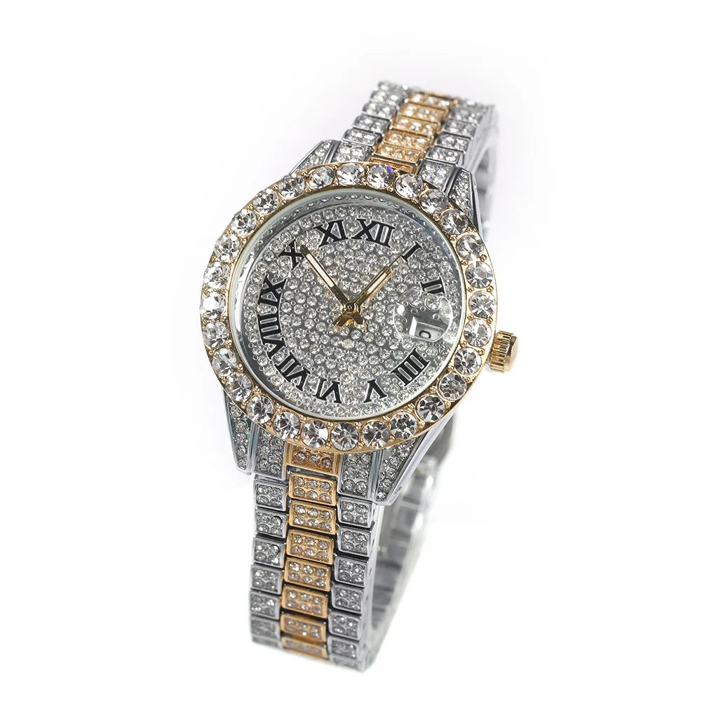 Uwin Women's Watch Baby Pink Iced Out Quartz Clock Small Dial Luxury Rhinestone Waterproof Wrist Watch Small Size For Women