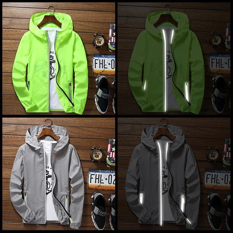 Men's movie umbrella, reflective thin jacket, sunscreen, skin, hooded windbreaker, pilot sports jacket, beach, bicycle, pilot, l