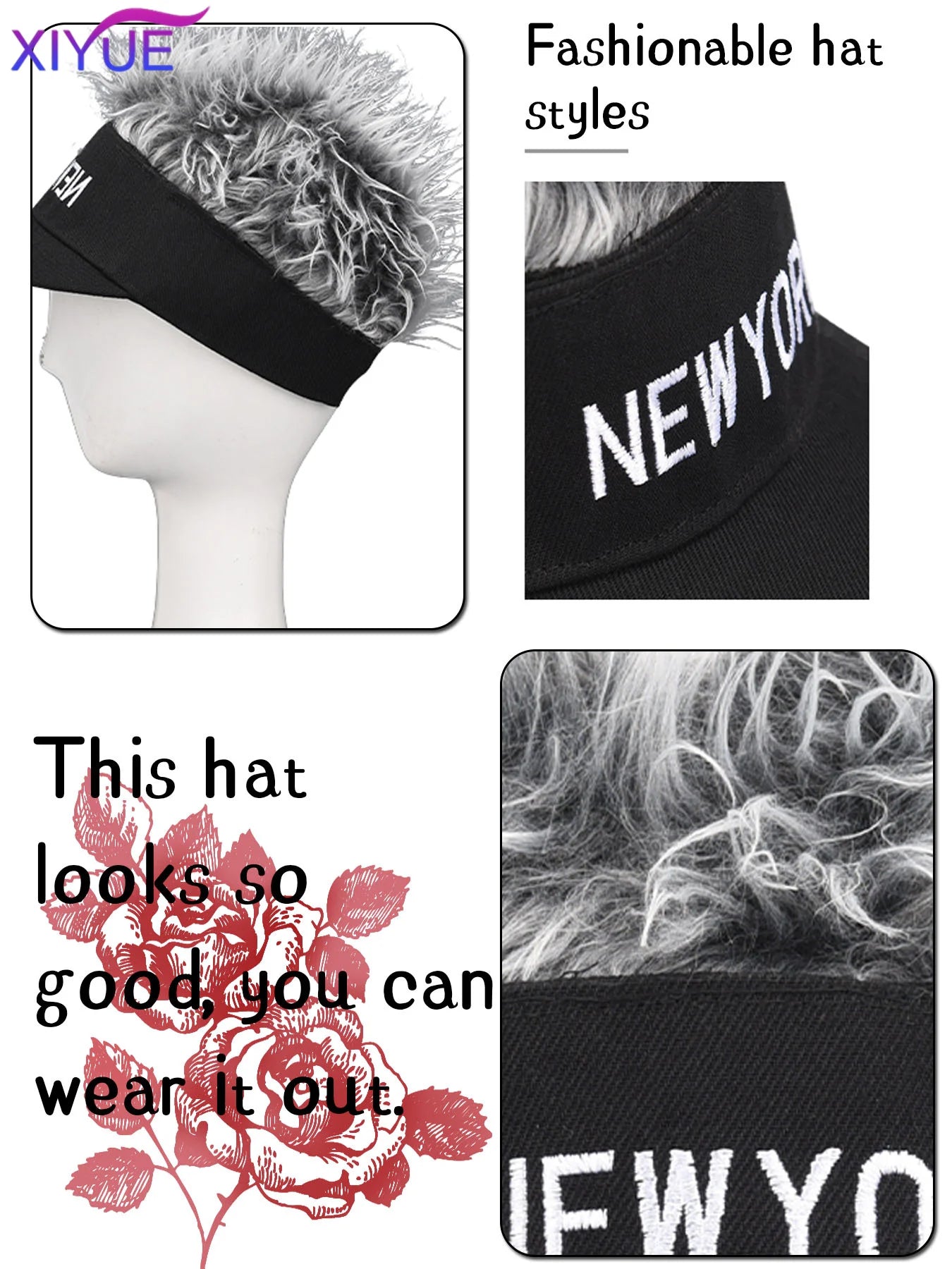 XIYUE Synthetic  Fashion Wig Hat Curved Brim Easy to Wear Comfortable Male Fake Hair Cap for Going Out