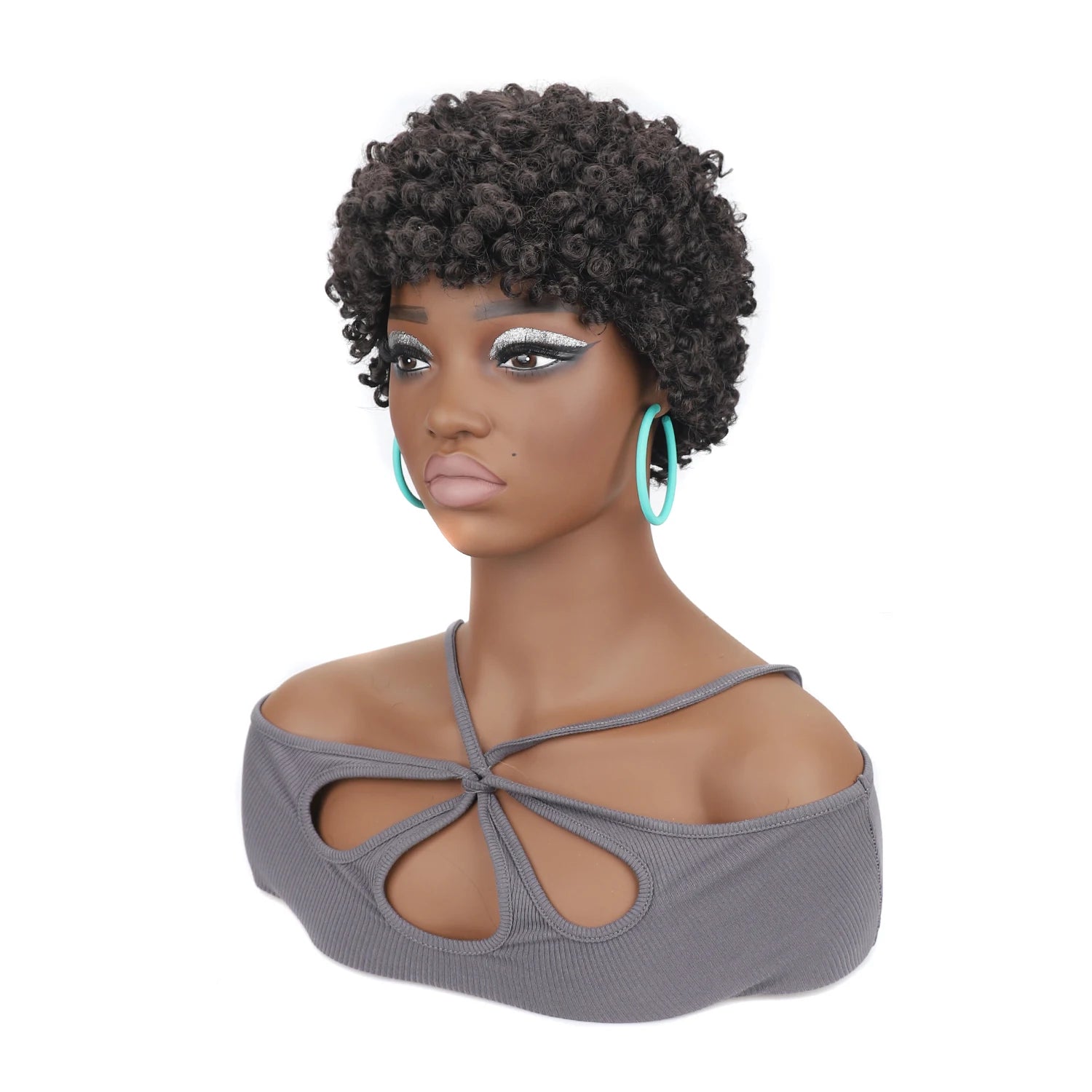Short Mini Afro Kinky Curly Wigs Synthetic Tiny Spring Curl Pixie Wig with Bangs for Black Women Daily Cosplay