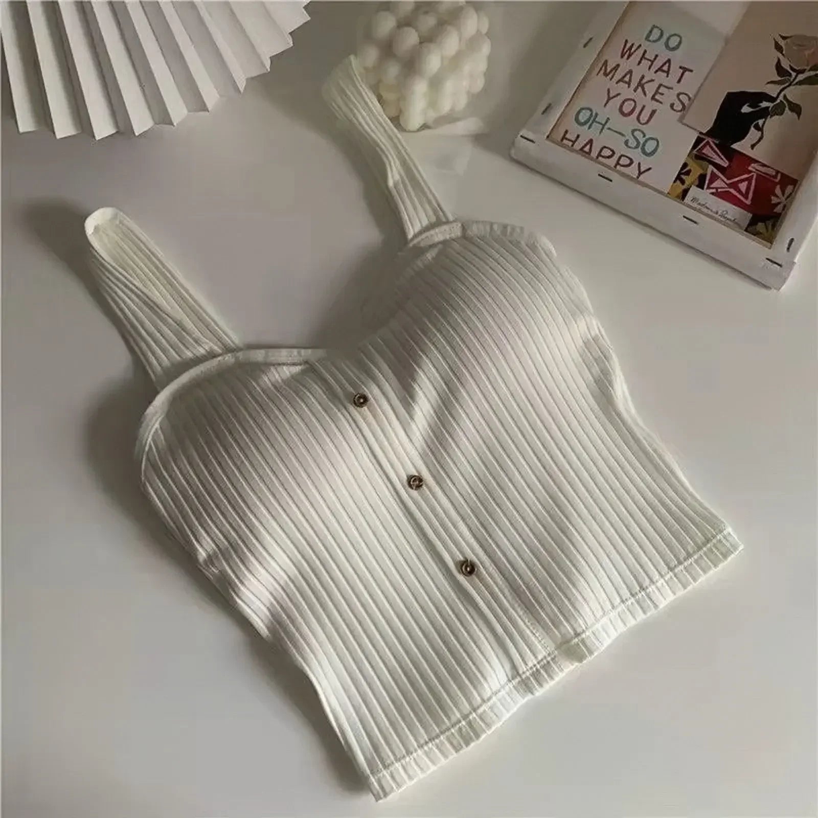 Women's Cropped Tops with Bra Pads Summer 2025 Corset Korean Suspenders Vest Sexy Slim Camisole