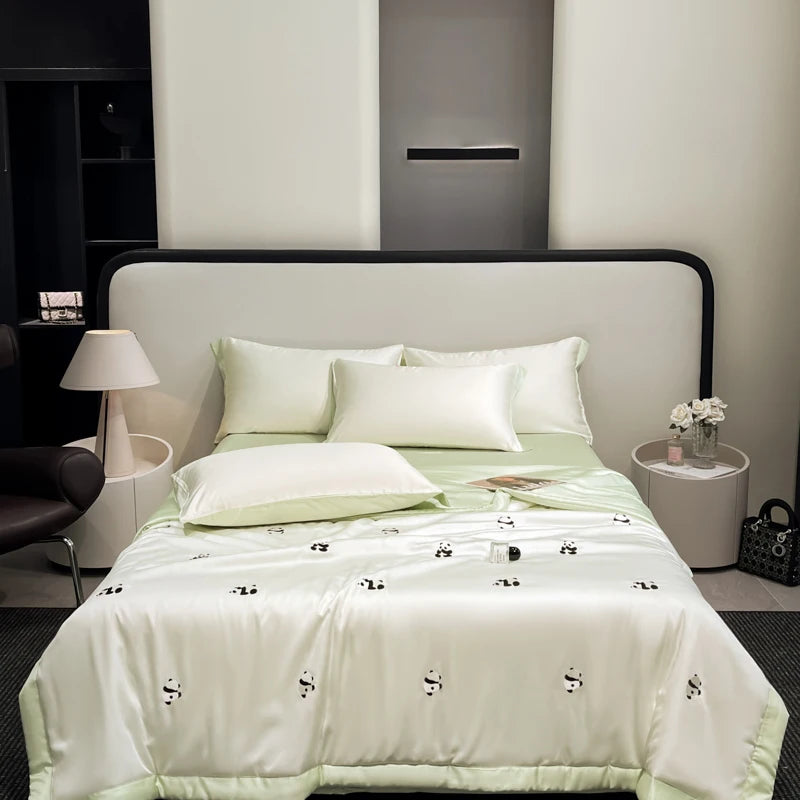 Princess Summer Quilt Korean Soft  Washed Silk Full Embroidery Tencel Cool Quilt  Women Girl For Summer Comforter Bedding
