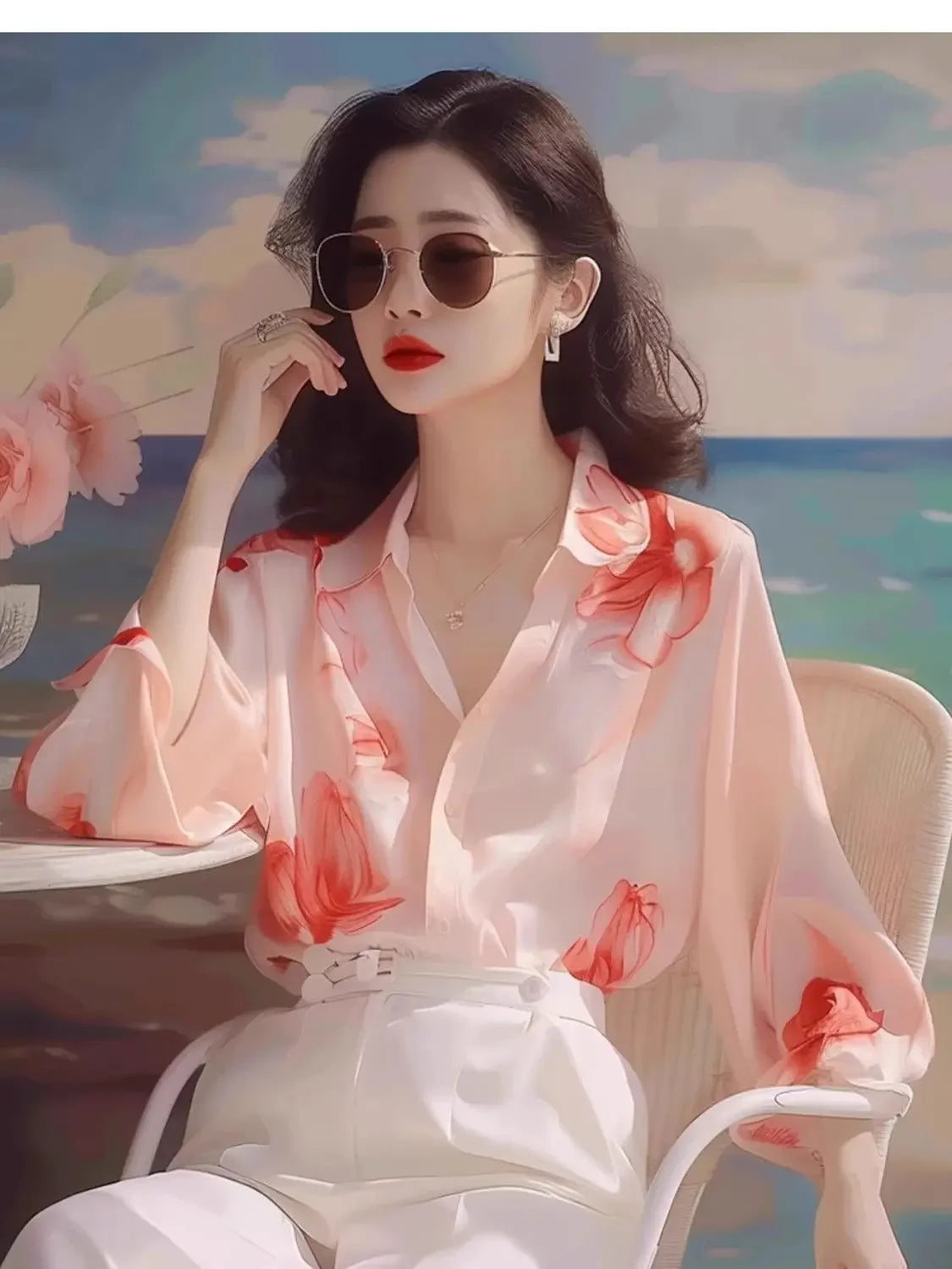 Woman Top Simplicity with Designs Shirts & Blouses for Women Pattern Crop Fashion Elegant Social Clothing Trend Modern Long