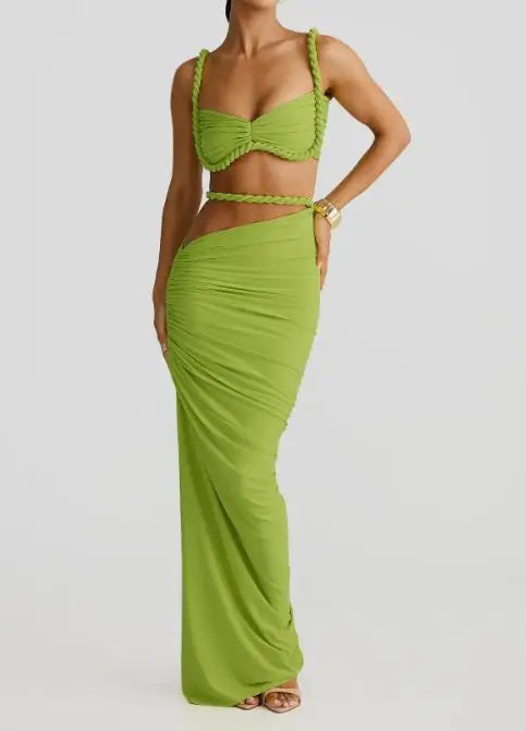 Skirt Set for Women's Fashion Spring Summer Latest Clothin Sexy Solid Color Backless Small Tank Top Hip Hugging Skirt Set