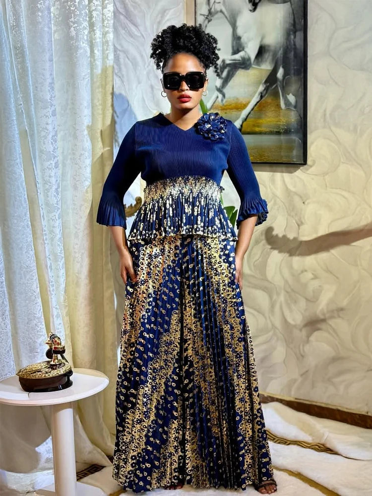 Luxury Women Chic Evening Dresses Formal Ball Gowns Elegant Party Miyake Pleated Long Sleeve Dress Female Plus Size Clothes