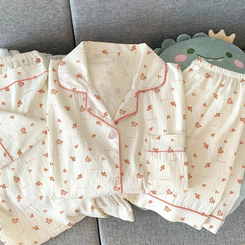Women Pajamas Sets Short Sleeve Nightwear Top and Pants Sleepwear 3 Piece Pjs Loungewear Fashion Print Pyjamas Set Nightwear