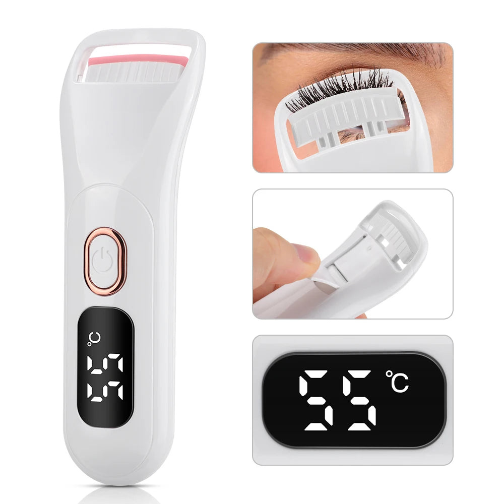 Electric Heated Eyelash Curler Rechargeable Digital Display 3 Heat Eyelash Curling Machine Long-Lasting Naturally Makeup Tool