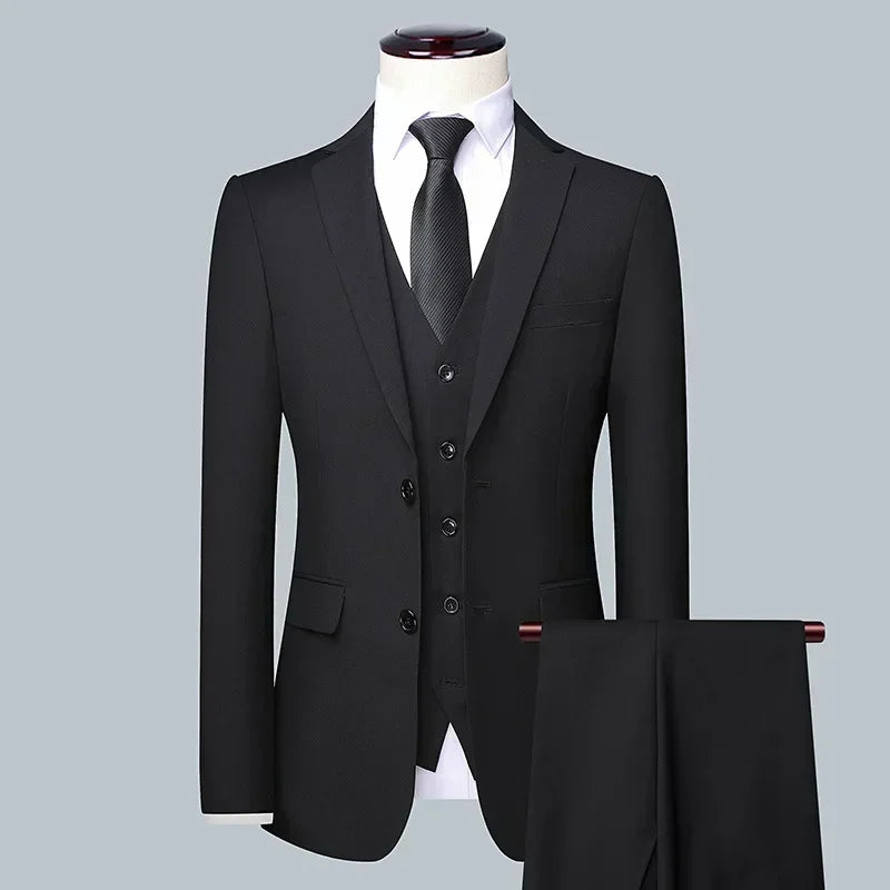 Suit (Blazer+ Vest + Pants) Men's Fashion Business Fit Wedding Professional Casual Single Breasted Gentleman Groom Dress Suit