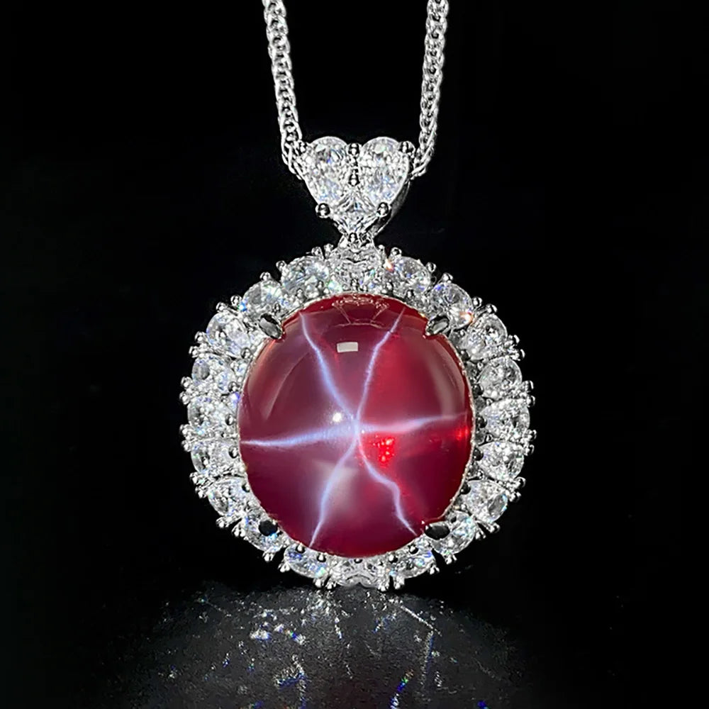Women's Fine Jewelry Set Retro Lab Ruby Gemstone Necklace Pendant Ring Stud Earrings Wedding Party Accessories Anniversary Gift