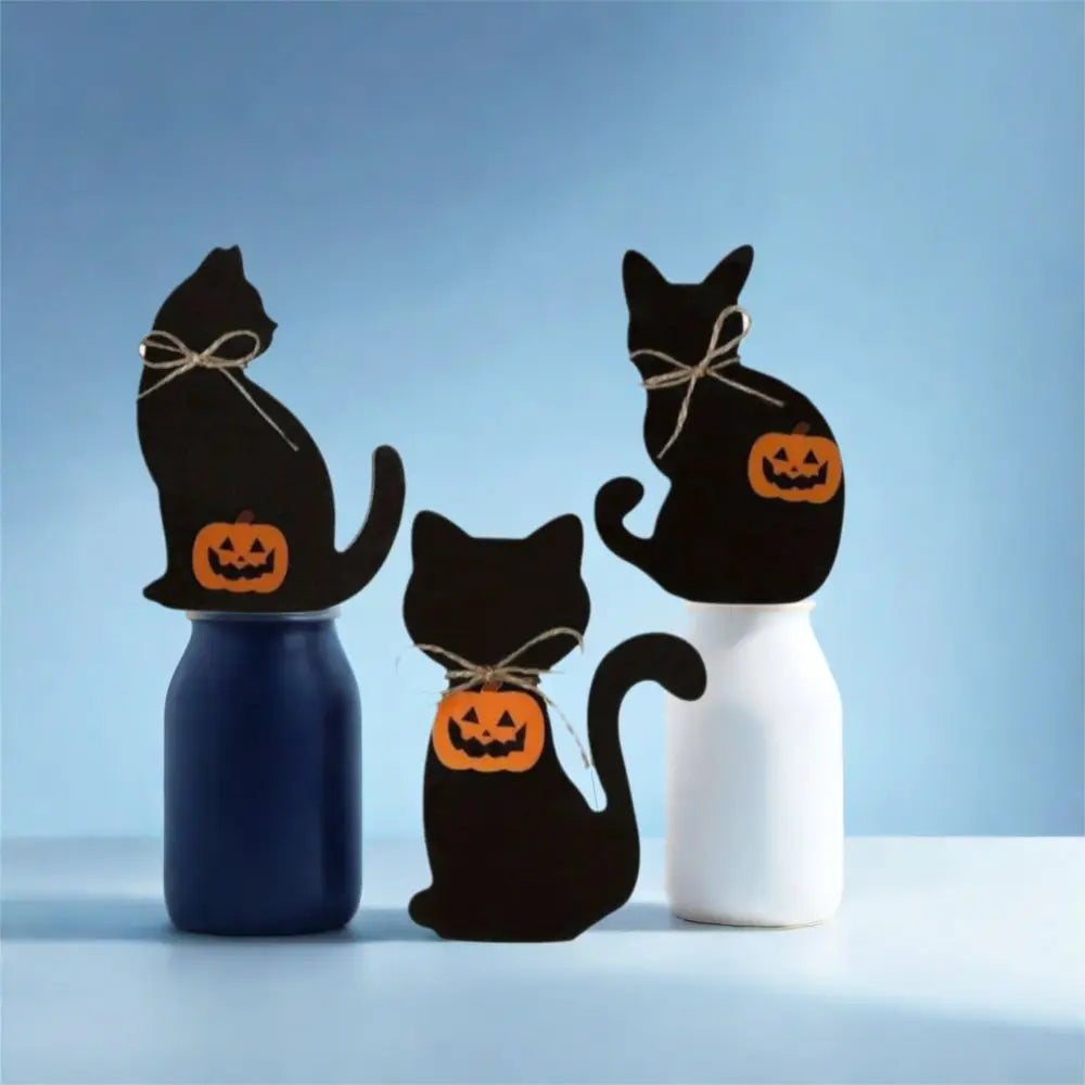 3pcs Table Centerpiece Decoration Wooden Halloween Black Cat Ornament Cute Decorative Cat Sculpture Vivid Animal Statue Tabletop